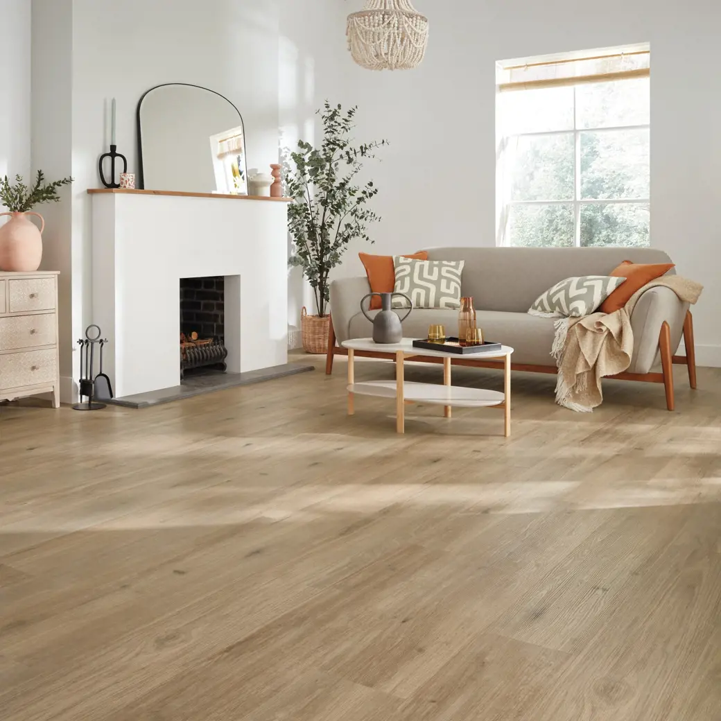 Van Gogh Canadian Urban Oak mid brown LVT flooring laid in a living room